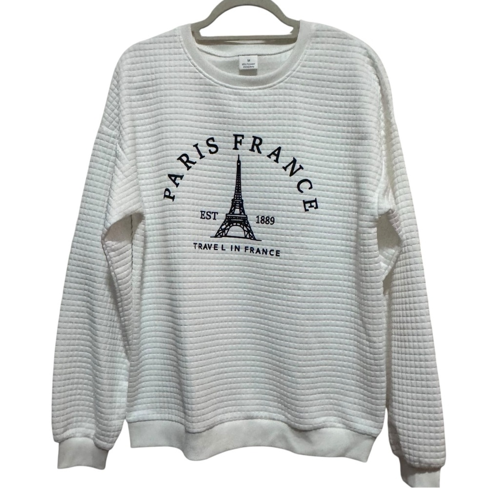 White Crewneck Sweatshirt with Parisian Graphic NWOT